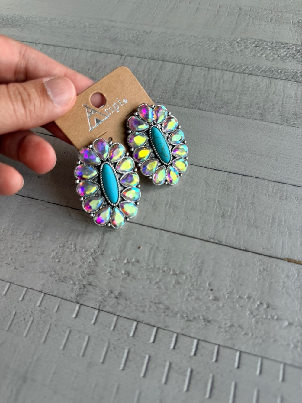 Western Fashion Iridescent Statement Earrings with Turquoise Center